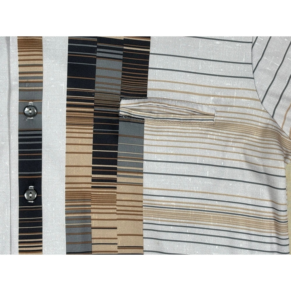 Vintage Alan Stuart Mens Short Sleeve Button‎ Down Shirt Striped MCM Geometric L - Picture 8 of 13